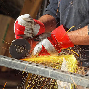 Guantes de trabajo de cuero con puño de seguridad, doble Palma, piel de vaca dividida resistente a la abrasión, puño de goma, resistente al desgarro - Product Image 2
