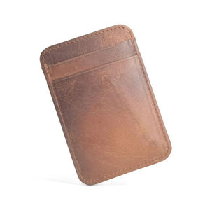 Delgado minimalista logotipo personalizado nuevo diseño de cuero genuino tarjetero cartera bolsillo foto tarjetero - Product Image 6