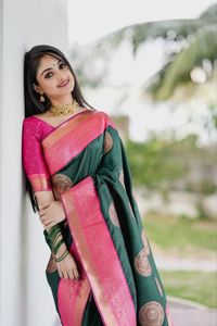 Soft Silk Saree with <strong>Warli</strong> Type Weaving Pallu and RICH WEAVING RICH BLOUSE Form Indian &amp; Pakistani Clothing