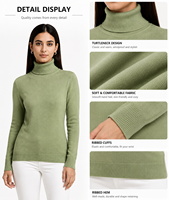 Pull FNJIA pour femme, col roulé noir, coupe ajustée, manches longues, tricot doux, basique, noir et gris, idéal pour superposer