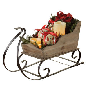 Chariot de Noël en bois de style vintage avec support en fer, fait à la main en Inde, chariot de Noël décoratif, cadeaux - Product Image 1