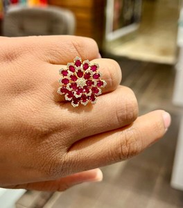 Luxury Queen Inspired Ruby Flower Statement Ring <b>Crafted</b> In 14K Gold Perfect Blend Of Royalty And Elegant Style - Product Image 4