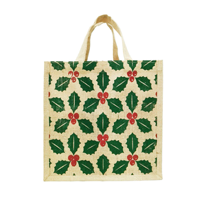 Toile de jute de Noël écologique personnalisé sacs à provisions en jute avec poignée auto imprimé à la commande - Product Image 1