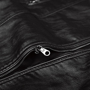 Veste pour homme en cuir véritable à col montant et fermeture éclair, style streetwear, séchage rapide, coupe slim, printemps - Product Image 5