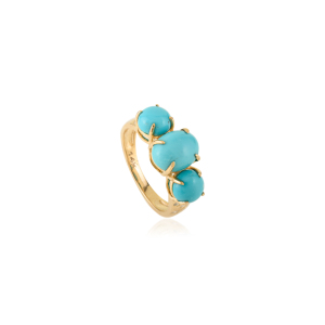 Beautiful Collection New Arrivals <b>Turquoise</b> & Diamond Statement Three Stone <b>Ring</b> 14K Real Yellow Gold Wedding Jewelry Wholesale - Product Image 3