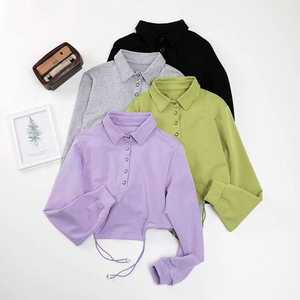 Logo personnalisé de haute qualité en coton à manches longues avec fermeture éclair blanc haut court sweat à capuche pour femme pour vêtements de sport décontracté uni - Product Image 5