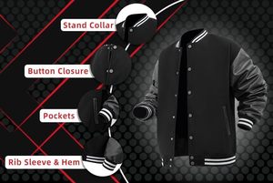 Blouson élégant de baseball pour hommes College Letterman Varsity Blouson laine + 100% coton pour la saison d'hiver du lycée - Product Image 6