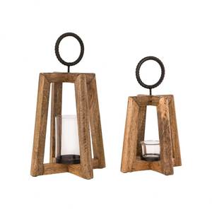 Juego de 2 portavelas de farol de madera de diseño único para el hogar y el Festival, farolillos decorativos, portalámparas de madera de Color marrón - Product Image 2