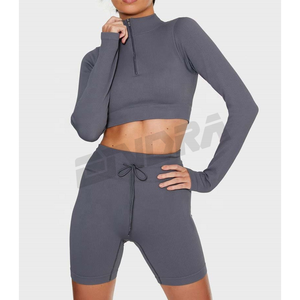 กางเกงโยคะฟิตเนสผู้หญิงแบบไร้ตะเข็บ ระบายอากาศ แห้งเร็ว ยืดได้สี่ทิศทาง ผ้าริบ ทรงสั้นสำหรับวิ่งและปั่นจักรยาน มีเชือกผูกเอว - Product Image 1