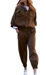 กางเกงจ็อกเกอร์ผ้าฝ้ายสีน้ำตาลสำหรับผู้หญิงกางเกงกีฬาทรงสลิมฟิตสำหรับใส่วิ่งและออกกำลังกาย - Product Image 3