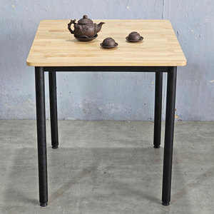Natural <b>Wood</b> Square <b>Table</b> 70x70cm with Round Iron Legs for Home Bar <b>Extendable</b> Dinig Set BA68151 - Product Image 2