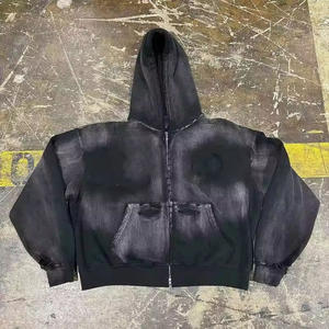 Sudadera con Capucha Estilo Urbano, Lavado Ácido, Cierre Completo, Gruesa, Holgada, con Logotipo Serigrafiado - Product Image 5