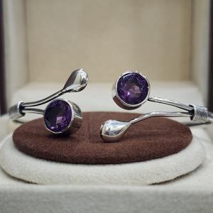 925 argent Sterling excellente qualité coupe ronde améthyste pierre précieuse concepteur fait à la main Unique Vintage personnalisé bracelet pour les femmes - Product Image 1