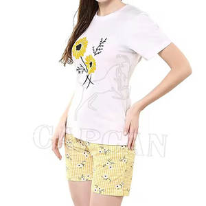 100% coton tissu femmes meilleure vente deux pièces ensembles pour motif personnalisé Style T-Shirt ensemble durable - Product Image 4