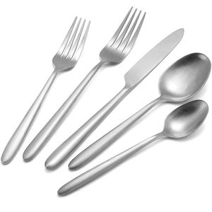 Juego de cubiertos de acero inoxidable y plata de diseño simple para restaurantes, juego de cubiertos de metal con acabado de espejo para bodas y fiestas - Product Image 1