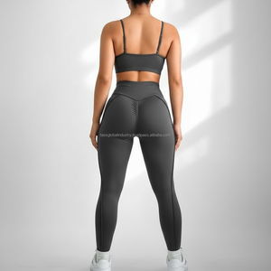 Conjunto de Yoga de 2 Piezas Personalizado OEM para Mujer, Sujetador Deportivo con Tirantes Finos y Leggings de Cintura Alta con Ribete en Contraste, Ropa Deportiva para Gimnasio - Product Image 2