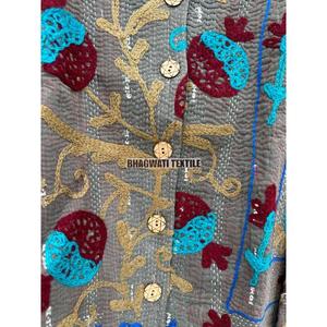 แจ็กเก็ต Kantha ดิบขอบสวยใส่ได้ทั้งชายและหญิงปักลายดอกไม้มือ suzani ผ้าฝ้ายระบายอากาศสำหรับผู้หญิงฤดูใบไม้ร่วง - Product Image 5