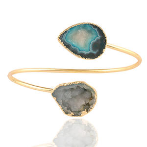 Geode de doble Piedra natural personalizada, oro galvanizado, círculo abierto de moda, brazalete ajustable, regalo de joyería hecho a mano - Product Image 1