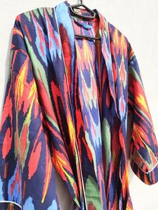 Unisex Cotton Kimono <b>Robe</b> Ikat Tiger Print Thermal Indian Style Bathrobe Plus Size Option for Men's Sleepwear for Beach Party - Product Image 3