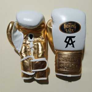 Pas de boxe pas de vie or et blanc gants de boxe professionnels gants de combat professionnels gants de boxe à lacets or de qualité supérieure - Product Image 4