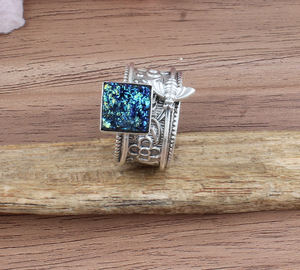 Wholesale 925 Sterling Silver Ring with Rectangular Druzy Statement Jewelry Handmade Woman Ring <b>Gift</b> Idea <b>bee</b> Ring - Product Image 4