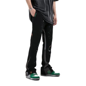 Pantalones de chándal para hombre con logotipo impreso personalizado, ropa de calle informal, pantalones de chándal acampanados, pantalones ajustados rasgados de algodón con retazos para hombre - Product Image 6