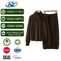 Ensemble pull et pantalon décontracté pour femme, col écharpe amovible, tricoté, taille ample, idéal pour l'hiver