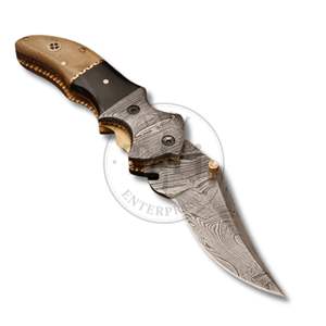 Cuchillo de Bolsillo Plegable de Acero de Damasco Hecho a Mano, Venta al por Mayor B2B, Mango de Acero de Damasco, Cuchillo de Caza EDC de Alta Calidad para Exteriores - Product Image 4