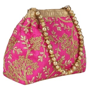 Potli Bag For Women Ethnic Designer Embroidery Work Batwa Pearls Handle Evening Handbag Stylish Bridal Fashion <b>Wristlet</b> - Product Image 4