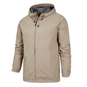 Wholesale <b>Canvas</b> Breathable Waterproof Windbreaker Jacket with Stand Collar and Front Logo Customizable for Men OEM Design - Product Image 4