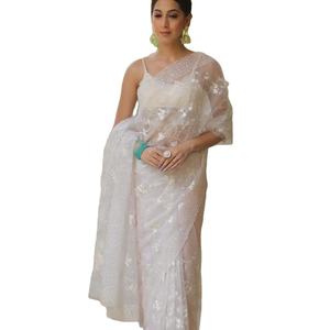 Latest Designer Soft Organza <b>Silk</b> <b>Thread</b> Work Saree by Fab Zone - Product Image 1