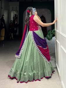 New Design Traditional Pista Green Vichitra <b>Silk</b> Sequins Embroidery Floor-Length Lehenga Choli for Weddings & Festivals - Product Image 4