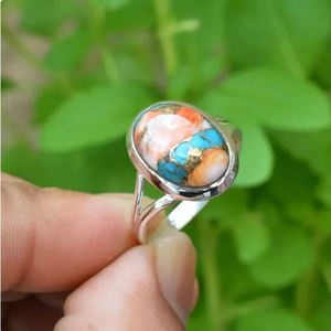 Hermosa Plata de Ley 925 10x14mm Ajuste de bisel ovalado Oyster natural Cobre Turquesa Piedra preciosa Anillo bohemio de moda para mujer - Product Image 3