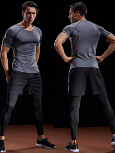 2025 Summer Men's Compression T-Shirt Spandex/Cotton Quick Dry Elastic Anti-shrink 180g Sport Tops Running Athletic Gym Workout - Product Image 6