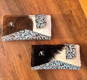 ใหม่จริง Cowhide ขนสัตว์หนังแกะสลักผู้หญิงกระเป๋าสตางค์สไตล์เคสโทรศัพท์ร้อนขายตะวันตก Turquoise ลายนูนหนังคลัทช์ - Product Image 1