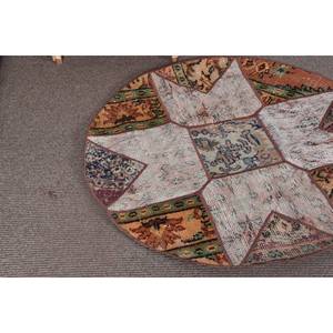 Classic Bohemian <b>Brown</b> Green Wool Rug 3.4 X 3.4 ft Vintage Turkish Large Area Rectangle Patchwork Hallway Latex Room Rug Rugs - Product Image 4