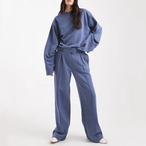 ชุดวอร์มลำลองฤดูหนาวแบบกำหนดเอง 2 ชิ้น เสื้อสเวตเชิ้ตคอกลมสำหรับออกกำลังกาย กางเกงขายาวทรงบาน ชุดคุณภาพสูง ไซส์พลัสสำหรับผู้หญิง - Product Image 3