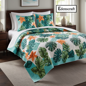 Stylish Printed Polyester/Cotton Wool Filled All-Season King Size <b>Bedding</b> Quilt <b>Set</b> Soft Cozy Bedspread Coverlet - Product Image 5