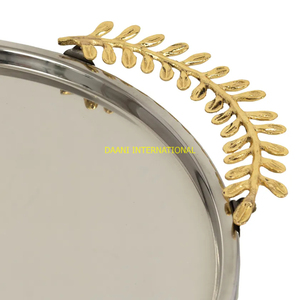 แท่นวางเค้กสแตนเลสทรงกลมพร้อมที่จับใบไม้สีทองถาดวางขนมหวานสำหรับงานปาร์ตี้เค้กขนมอบผลไม้ - Product Image 3