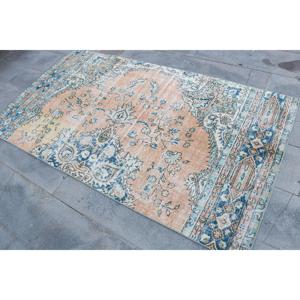 Alfombra Turca de 3.8x6.9 pies, Alfombra de Lana Vintage con Diseño Floral Azul - Product Image 2