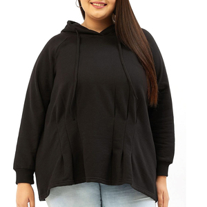 เสื้อกันหนาวมีฮู้ดคอปกสีพื้นสำหรับผู้หญิงไซส์ใหญ่พิเศษมีฮู้ดเสื้อสวมหัวเปิดไหล่ตกเสื้อลำลองสตรีทแวร์ - Product Image 1