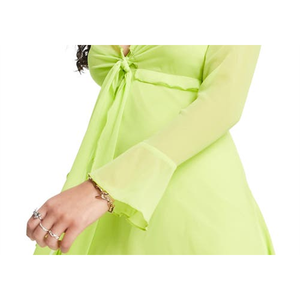 ASOS Minidress da donna verde chiaro a maniche lunghe in chiffon trasparente a lanterna, taglia 6 US, senza collo, tinta unita, naturale, per serate in discoteca - Product Image 6