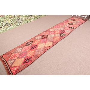 2.3x12.8 ft Turkish Rug, Herki Rug, <b>Red</b> Moroccan Rug <b>Wool</b> - Product Image 2