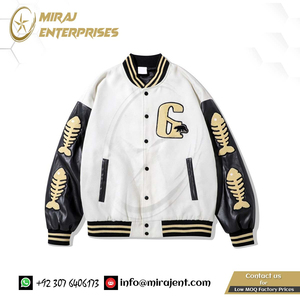 Hombres Furry Fish Bone bordado mujeres Varsity chaqueta de cuero manga Hip Hop Street College carta bombardero abrigo chaqueta de béisbol - Product Image 2