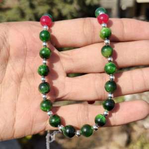 Collar de Ojo de Tigre Verde Natural y Rubí Rosa, Collar de Piedras Preciosas con Cuentas Redondas de 8 mm, Joyería de Cristal Curativo, Regalo - Product Image 2