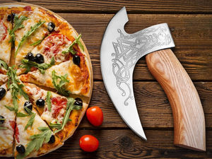 Hot Selling Custom Wholesale Industrial High Quality Premium Stainless Steel Pizza <b>Axe</b> Heavy-Duty Pizza Slicer 2025 Leather - Product Image 3