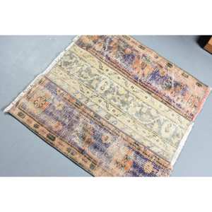 Alfombra de lana turca Vintage de 2,6x2,5 pies, azul y Beige, clásica, área grande, rectángulo, patrón abstracto, patrón de pasillo, Alfombra de habitación de látex - Product Image 4