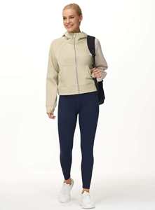 Sweat-shirt à capuche décontracté pour femme en polaire avec fermeture éclair et logo, pour l'automne/hiver, entraînement, yoga, coupe ample - Product Image 6