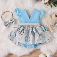 Barboteuse de princesse avec manches en dentelle et imprimé lapin pour filles, Offre Spéciale
