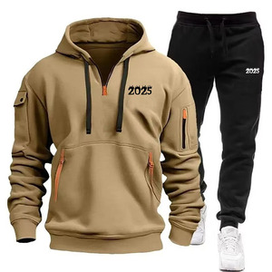 high quality Men's Work <b>Sweatshirt</b> Quarter <b>Zip</b> Multi Pocket Sweater trouser Hooded Jacket Casual Outerwear tracksuit set - Product Image 6